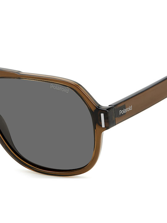 Polaroid Unisex Sunglasses with Brown Plastic Frame and Gray Polarized Lens PLD6193/S 09QM9
