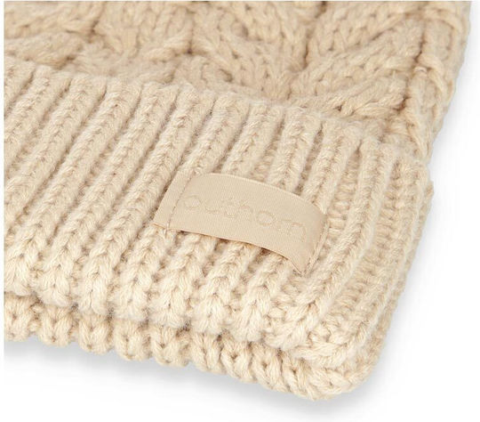 Pom Pom Beanie Γυναικείος Σκούφος με Πλεξούδες σε Μπεζ χρώμα