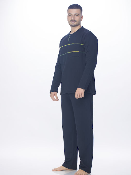 Men's pajamas,in straight fit with internal jersey,Greek made,black color (code PYZ57)