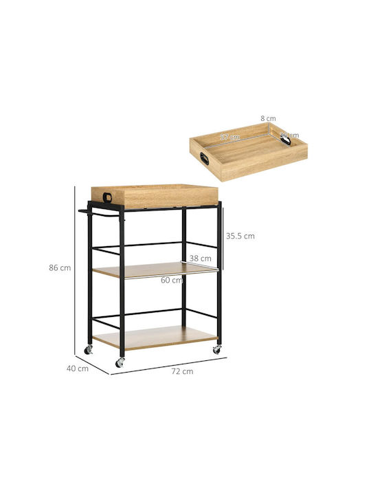 HomCom Troleu De Bucătărie Metalic Cu 3 Locuri Negru 72x40x86cm