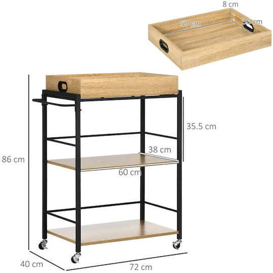 HomCom HomCom Metallisches Küchenwagen Mit 3 Ebenen Schwarz 72x40x86cm