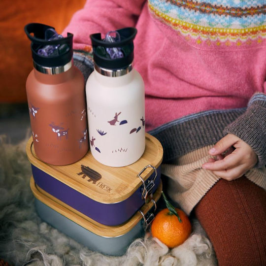 Fresk Kids Water Bottle Thermos Stainless Steel with Straw Deer Amber 350ml