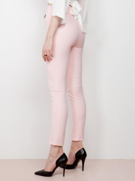 Lynne 137-512011 Women's High-waisted Fabric Trousers in Slim Fit Pink