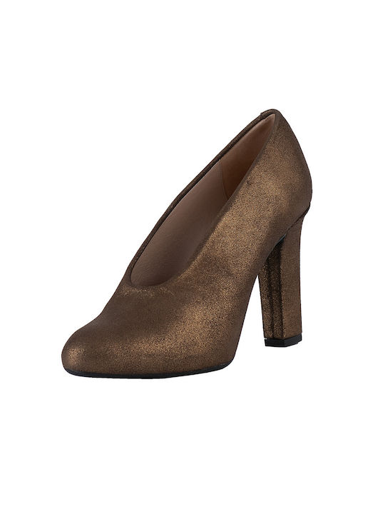 UNISA LEATHER GOLD METALLIC LEATHER SHOE WITH HIGH HEEL