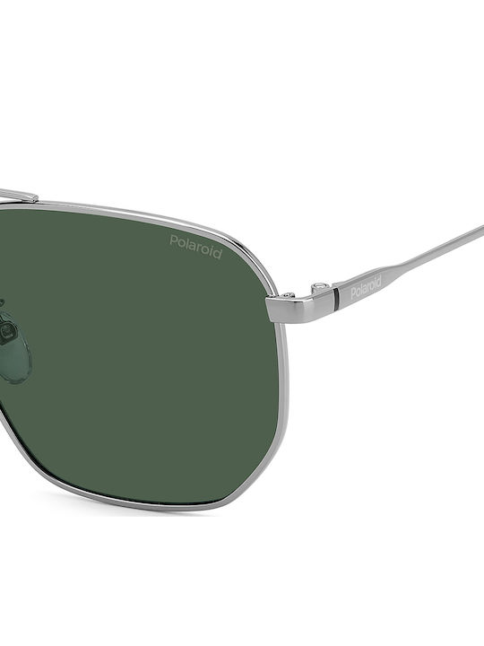 Polaroid Men's Sunglasses with Silver Metal Frame and Green Polarized Lens PLD4141/G/S/X 6LB/UC