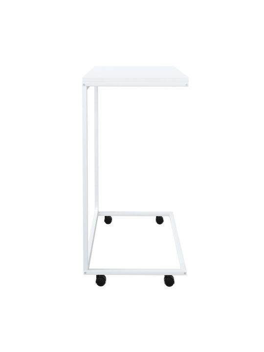 Rectangular Side Table Wooden with Wheels White M55xL35xH70cm