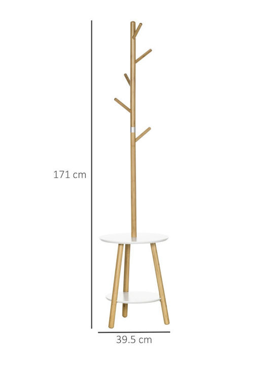 HomCom Wooden Coat Rack Brown with Table Bamboo 39.5x39.5x171cm