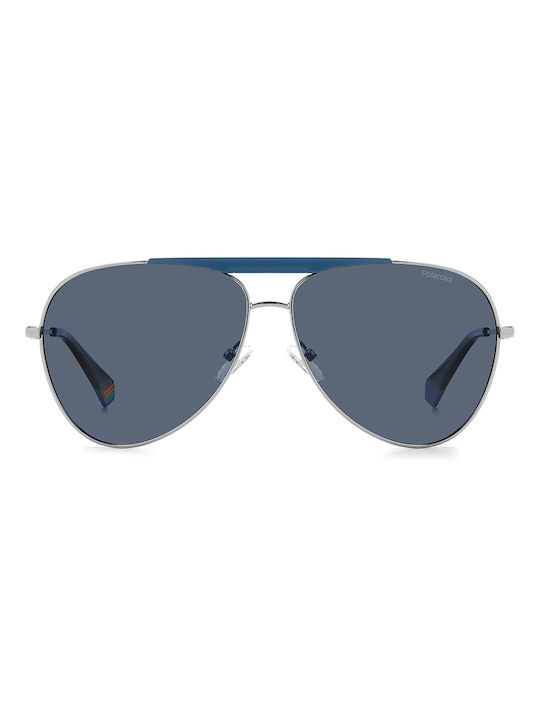 Polaroid Sunglasses with Silver Metal Frame and Blue Polarized Lens PLD6200/S/X V84/C3