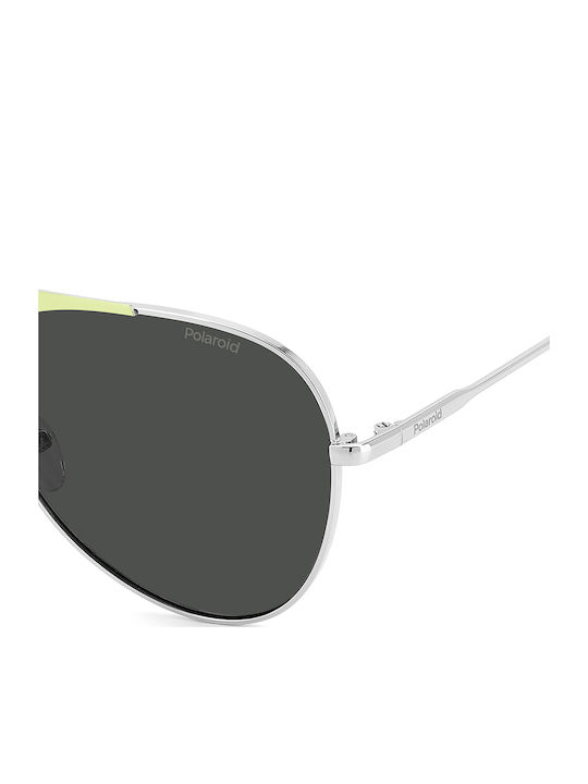 Polaroid Unisex Sunglasses with Silver Metal Frame and Gray Polarized Lens