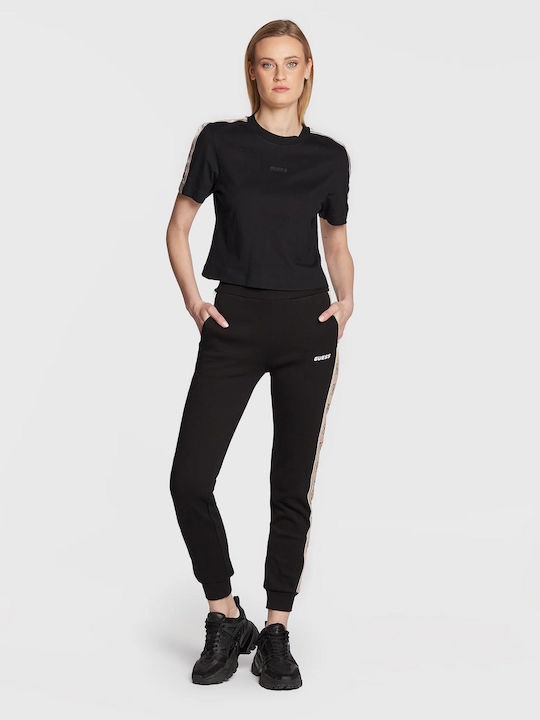 Women's Athletic Crop Top Short Sleeve Black