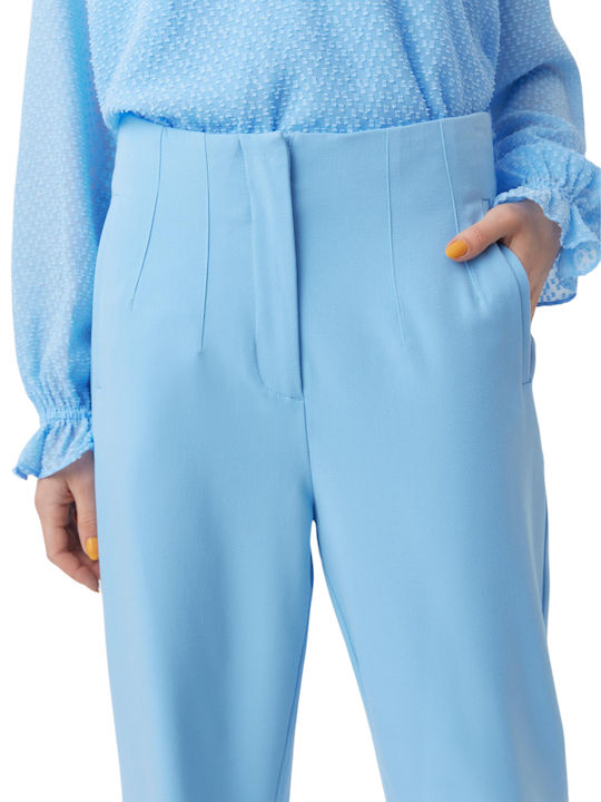 Vero Moda Γυναικείο Ψηλόμεσο Υφασμάτινο Παντελόνι σε Tapered Γραμμή Γαλάζιο