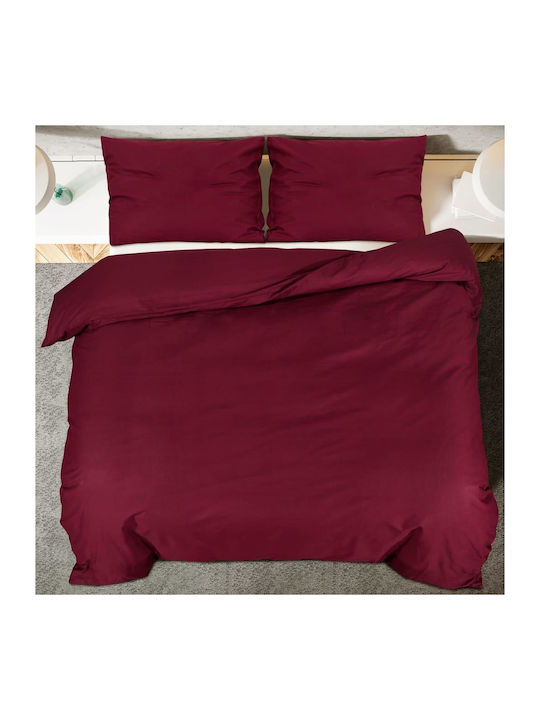 vidaXL Duvet Cover Set Cotton Double with 2 Pillowcases 200x200 Bordeaux