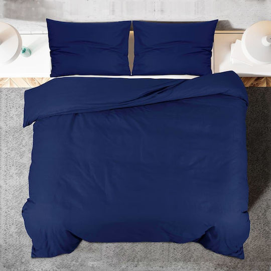 vidaXL Duvet Cover Set Cotton Single with Pillowcase 140x200 Navy Blue