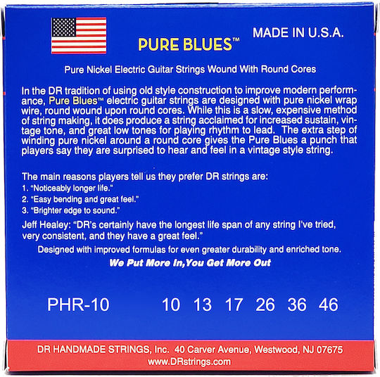 DR Pure Blues Набор Струни За Електрическа Китара Чист Никел 10 - 46 Medium