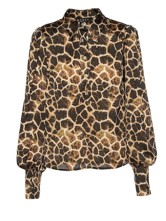 Women's Blouse Long Sleeve Animal Print Brown