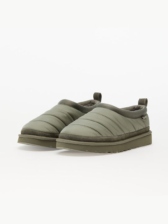 Leder Geschlossene Damen Hausschuhe Moss Grün