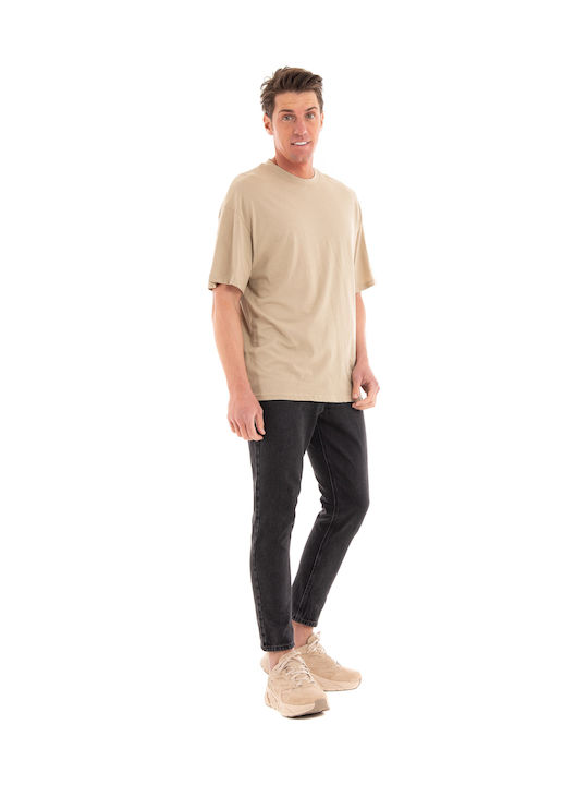 Frank Men's Cropped Jeans Pants with Loose Tapered Fit Black