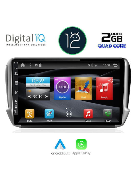 Digital IQ Sistem Audio Auto pentru Peugeot 208 / 2008 2012-2021 (Bluetooth/USB/AUX/WiFi/GPS/Apple-Carplay/Partitură) cu Ecran Tactil 10.1"