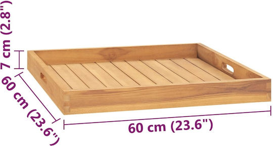 vidaXL Дърво Поднос за сервиране с Дръжки в Кафяв Цвят 60x60x7см 315458 1бр