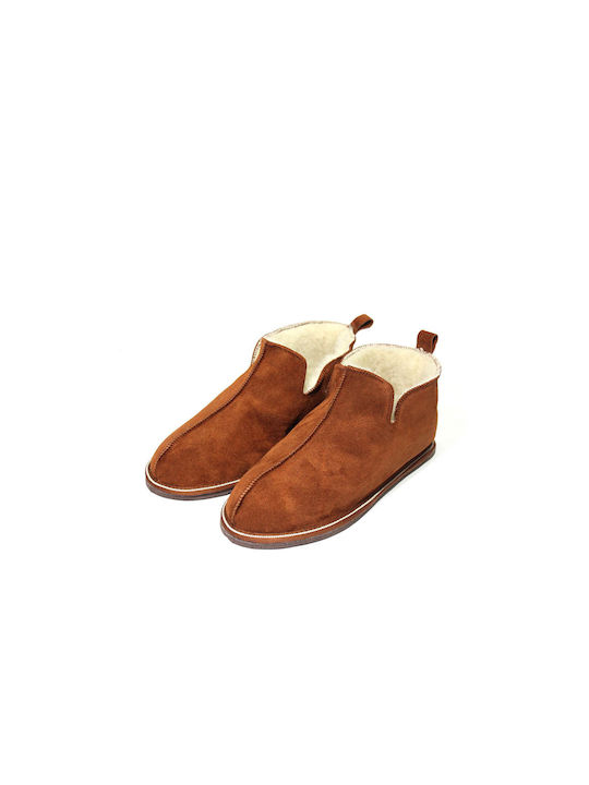 Ανδρεαδάκη Heel Enclosed Men's Slippers with Fur Whisky