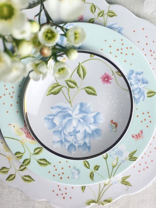 Laura Ashley Heritage Irregular Plate Shallow made of Porcelain Multicolour with Diameter 24.5cm 4pcs