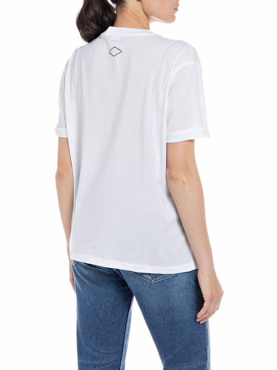 Replay Γυναικείο T-shirt Λευκό με Στάμπα