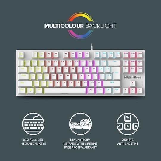 Armaggeddon MKA-2C Neo Gaming Μηχανικό Πληκτρολόγιο Tenkeyless με Custom Red διακόπτες και RGB φωτισμό (Αγγλικό US) Λευκό