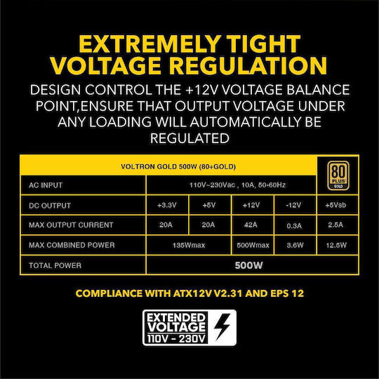 Armaggeddon Voltron 500W Μαύρο Τροφοδοτικό Υπολογιστή Full Modular 80 Plus Gold