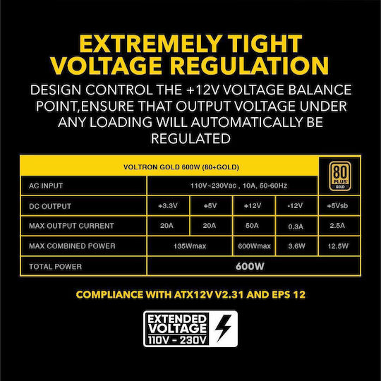 Armaggeddon Voltron 600W Μαύρο Τροφοδοτικό Υπολογιστή Full Modular 80 Plus Gold