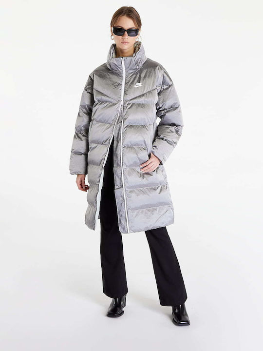 Therma Fit City Μακρύ Γυναικείο Puffer Μπουφάν για Χειμώνα Ασημί