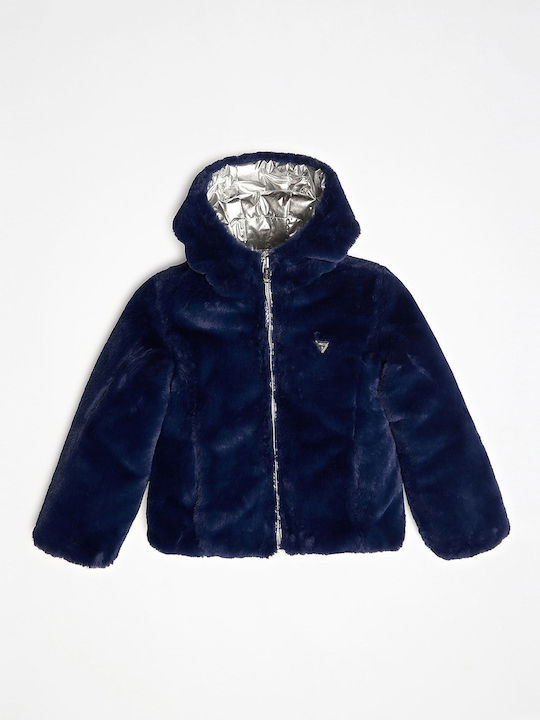 Kids' Quilted Jacket Short Double Sided with Hood Silver