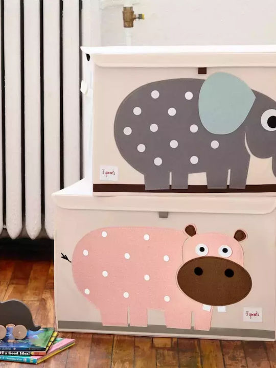 3 Sprouts Children's Folding Storage Box made of Fabric Hippo Pink 61x37x38cm 1pcs