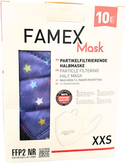 Famex Disposable Protective Mask FFP2 NR XXS Kids Purple with Stars 50pcs