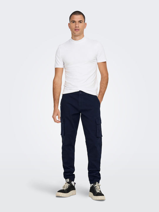 Ανδρικό Παντελόνι Cargo Ελαστικό Slim Fit Navy Μπλε
