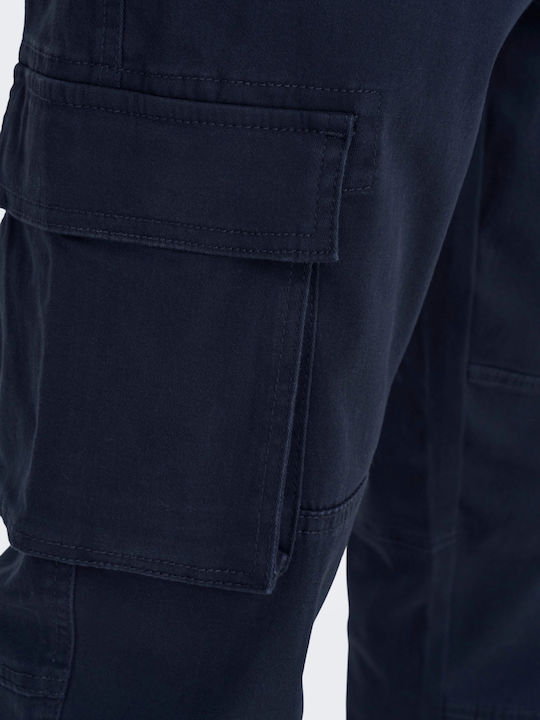 Ανδρικό Παντελόνι Cargo Ελαστικό Slim Fit Navy Μπλε
