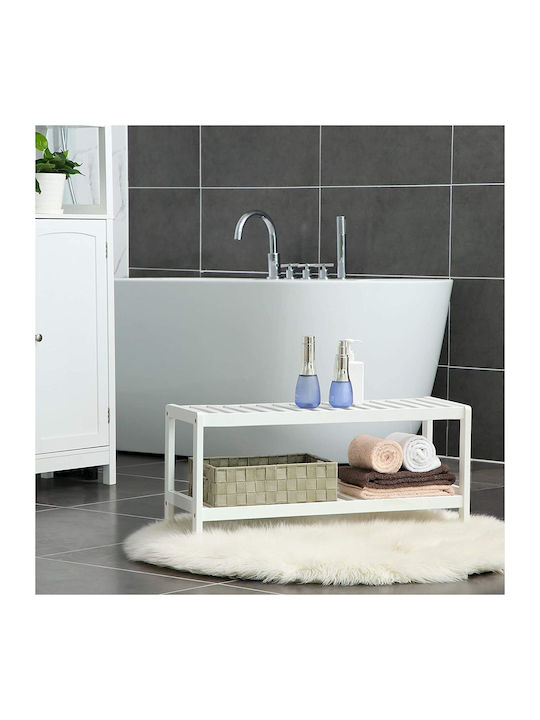 Bamboo Shoe Organizer with 2 Shelves White 70x26x33cm