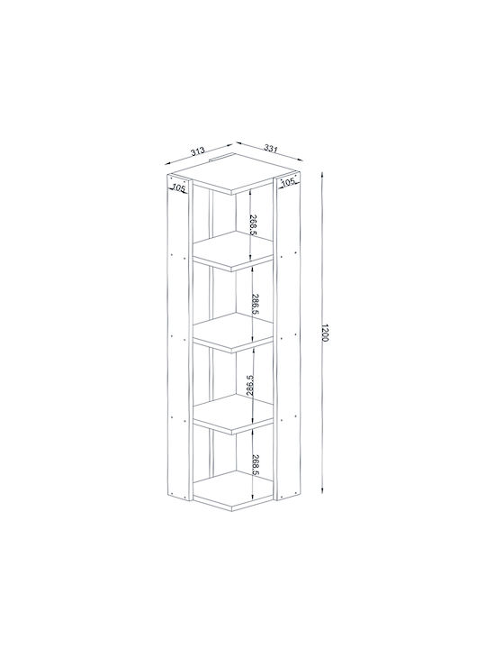 Bibliotecă Colț Venita Albă 31.3x33x120cm