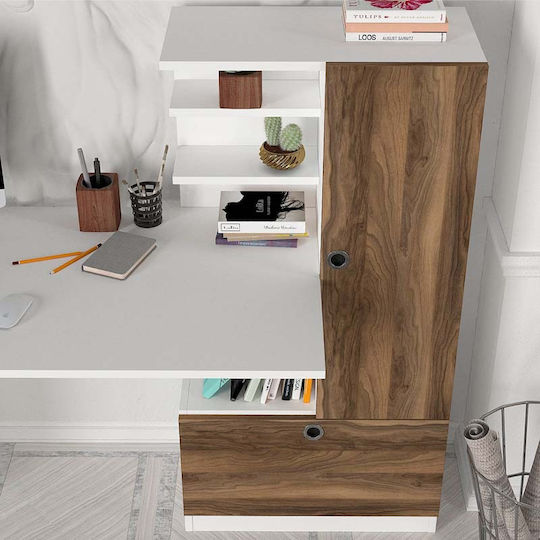 Schreibtisch Merino Holz mit Bücherregal White / Walnut 149.5x61.8x120cm