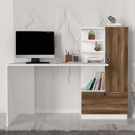 Schreibtisch Merino Holz mit Bücherregal White / Walnut 149.5x61.8x120cm
