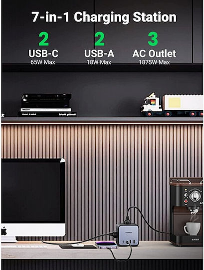 Ugreen Πολύπριζο 3 Θέσεων με 2 USB-A, 2 USB-C και Καλώδιο 1.8m
