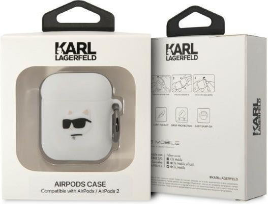 Karl Lagerfeld Choupette Head 3D Case Silicone with Hook in White color for Apple AirPods 1 / AirPods 2