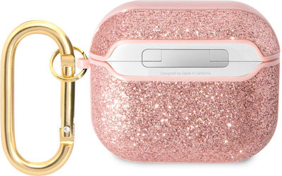 Guess Glitter Flakes Θήκη Πλαστική με Γάντζο Glitter Pink για Apple AirPods 3