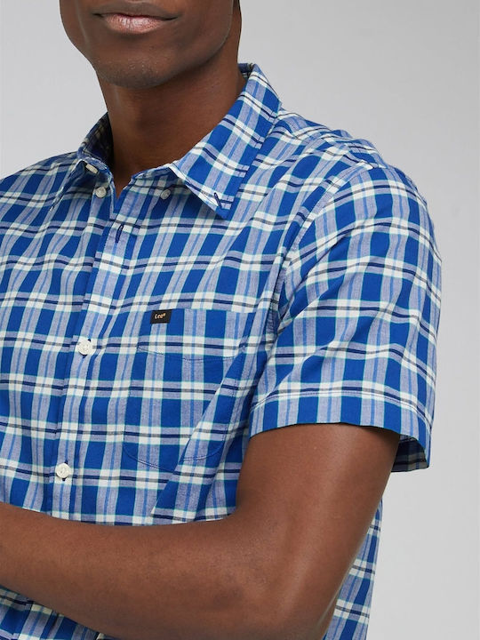 Lee Men's Shirt Short Sleeve Cotton Checked Blue