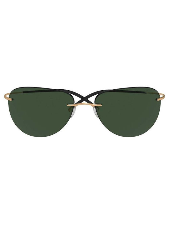 Silhouette Men's Sunglasses with Gold Metal Frame and Green Lens 8697 7530