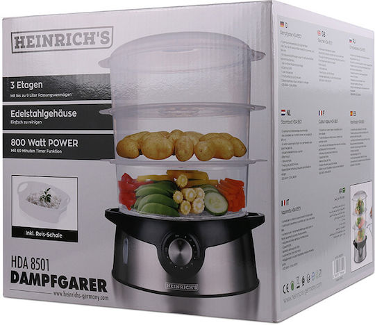 Heinrich's HDA 8501 Food Steamer with 3 Steaming Decks 9lt