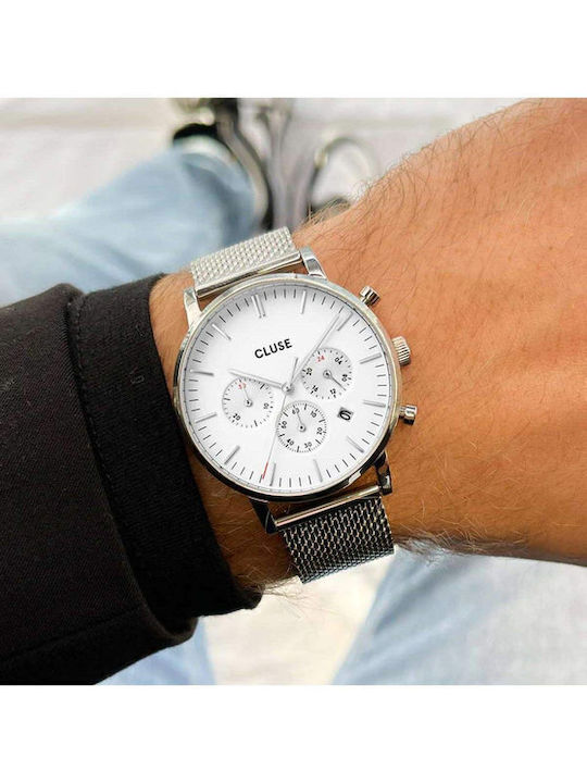 Cluse Aravis Men's Watch 40mm Chronograph Battery with Blue Leather Strap