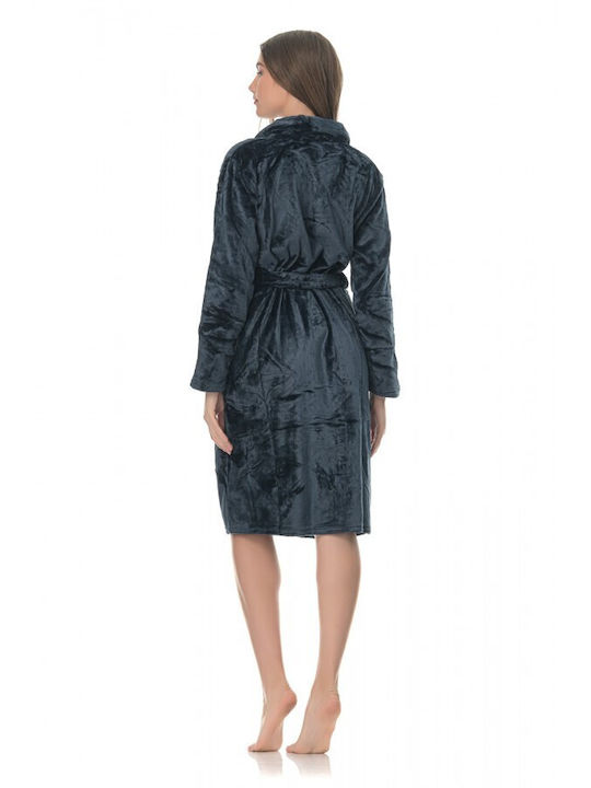 Cool Winter Women's Velvet Robe Navy Blue