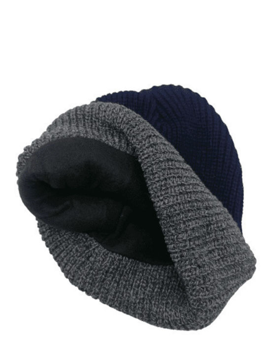 Thinsulate beanie men's cap with fleece lining and visor (blue-grey,one size,synthetic)