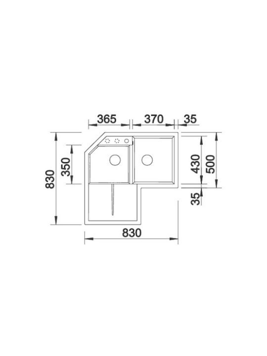 Blanco Metra 9 E 525938 Drop-In Spüle Ecke Links aus Verbundgranulat B83xT83cm Black