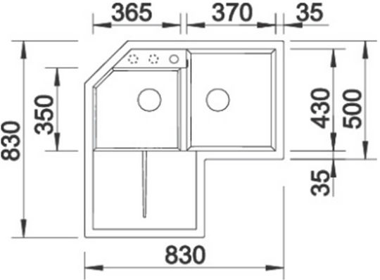 Blanco Metra 9 E 525938 Drop-In Sink Corner Left Synthetic Granite W83xD83cm Black